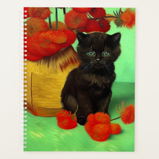 Agenda Van Gogh Black Kitten Red Flowers (Frente)