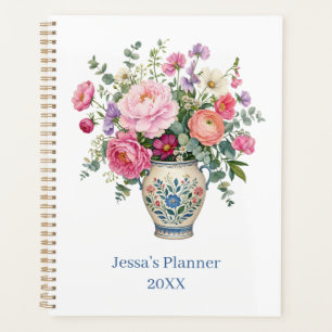 Agenda Vaso Florais Pink Cottagecore Personalizado