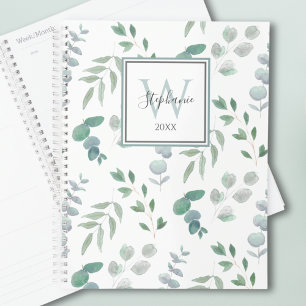 Agenda Verde de Aquarela Deixa Monograma 20XX