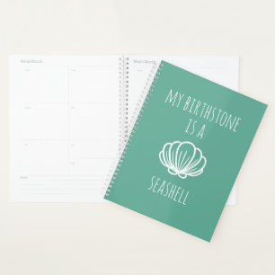 Agenda Verde e Branco Meu Birthstone é uma concha