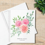 Agenda Verde Floral Moderno de Aquarela<br><div class="desc">Este planejador floral é decorado com um buquê de aquarela de rosas e folhagem em tons de rosa, coral e verde. Facilmente personalizável. Use a Ferramenta Design para alterar o tamanho, o estilo ou a cor do texto. À medida que criamos a nossa trabalho de arte, não encontraremos esta imagem...</div>