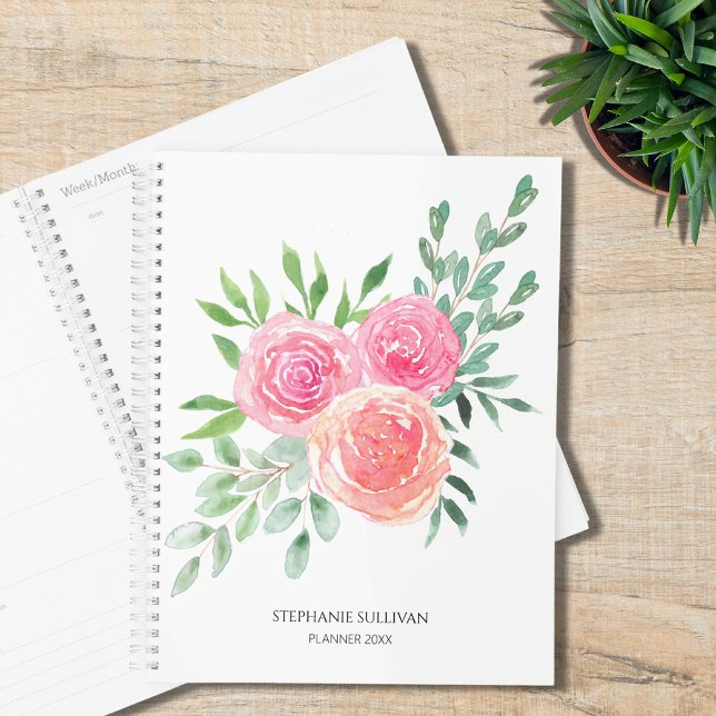 Agenda Verde Floral Moderno de Aquarela (Criador carregado)