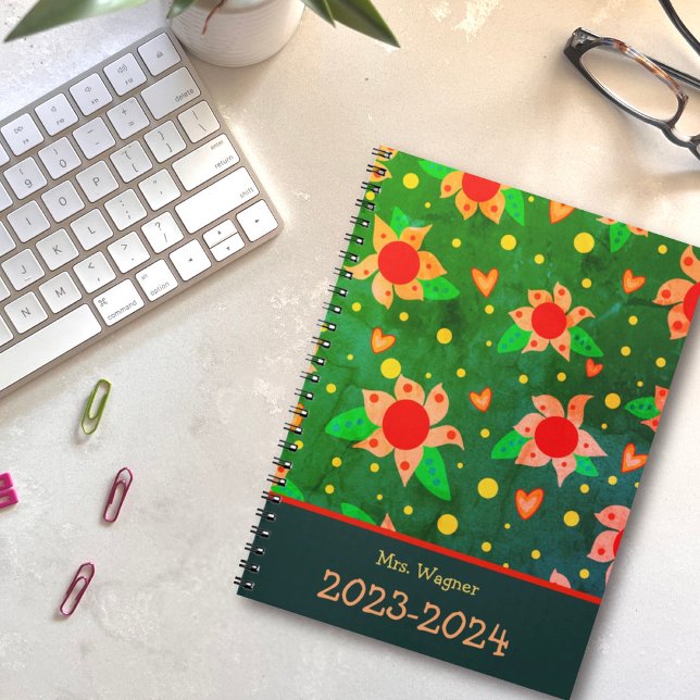 Agenda Verde-Flores Retrorísticas Personalizadas do Profe (Criador carregado)