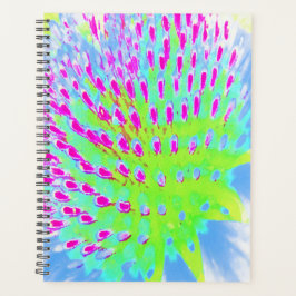 Agenda Verde limão e Flor de Cone Abstrato Roxo