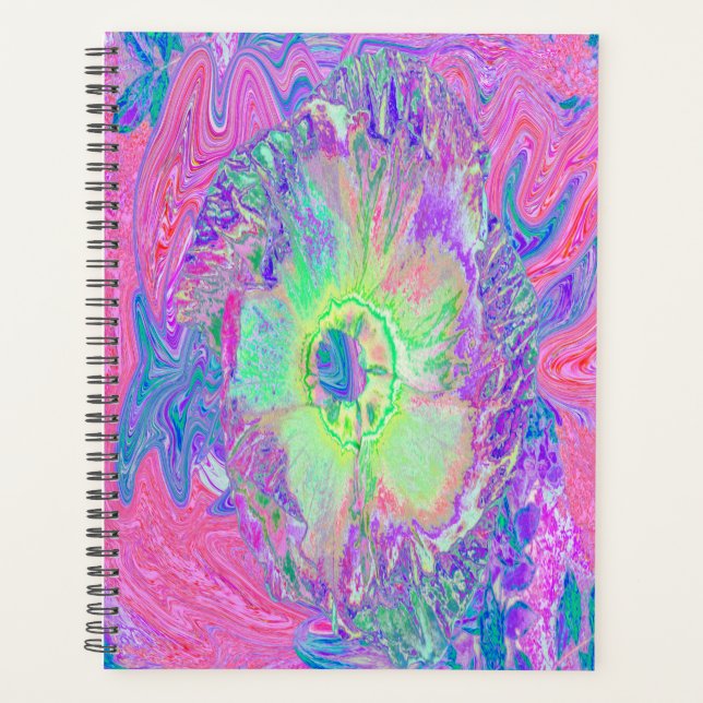 Agenda Verde limão Psychedelic Trippy e Hibiscus roxo (Frente)