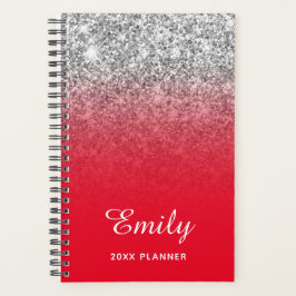 Agenda Vermelho Brilhante Glitter Ombre Prateado Personal