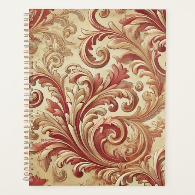 Agenda Vermelho suave e Cor damasco Dourada (Frente)