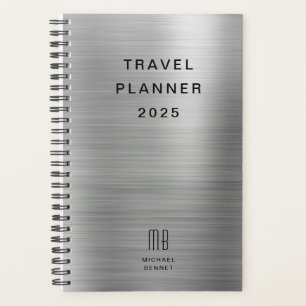 Agenda Viagem de Cinza de prata de Faux Monograma Elegant