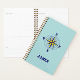 Agenda Viagem marinho Rosa de Compass Náutico Dourado