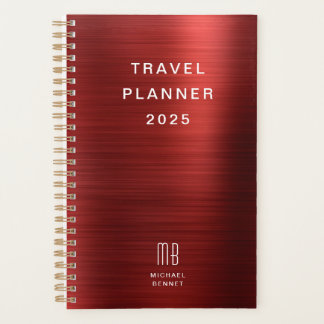 Agenda Viagem Vermelho Monograma Elegante