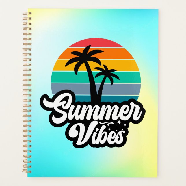 Agenda Vibrações de Verão com Design de Palmeiras (Frente)