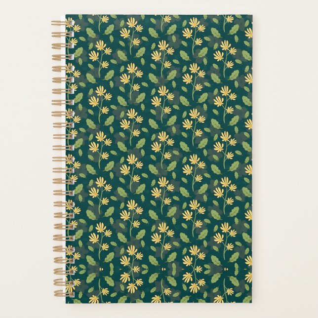 Agenda Vibrant Green Pattern with Yellow Flowers & Leaves (Frente)