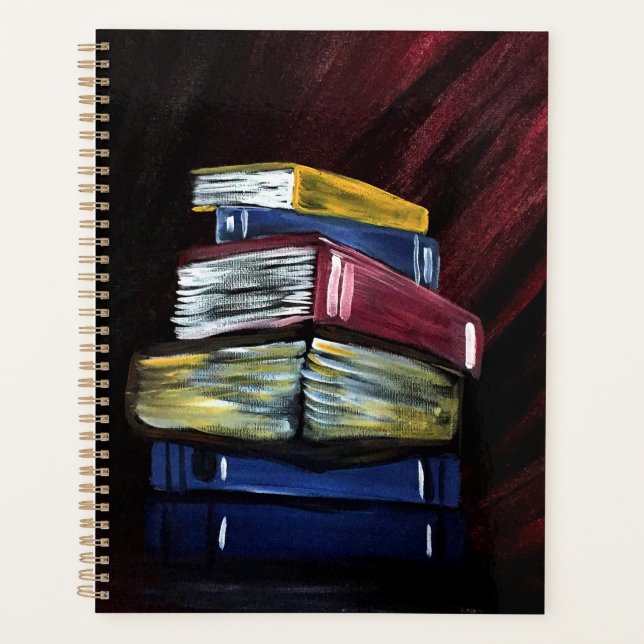 Agenda Vibrant Stacked Books Painting Literary (Frente)