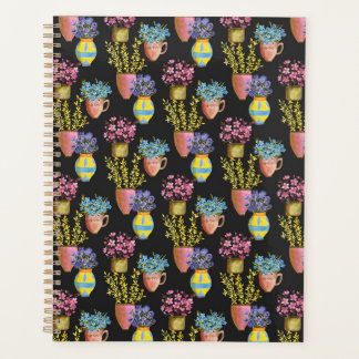 Agenda Vibrant Watercolor Houseplants on Black planner