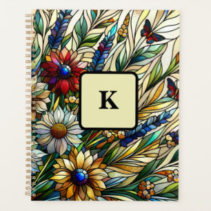 Agenda Vidro-Design, flores e borboletas