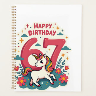 Agenda Vintage 67th Birthday Unicorn Rainbow Cute Cartoon