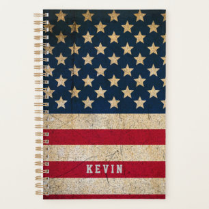 Agenda Vintage American Flag Add Name Personalizado