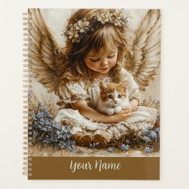 Agenda Vintage Angel + Cat Planner Personalize Your Name