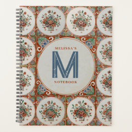 Agenda Vintage Azulejos Florais Terracotta Monograma