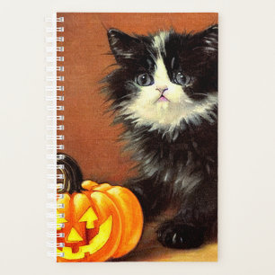 Agenda Vintage Black and White Halloween Kitten