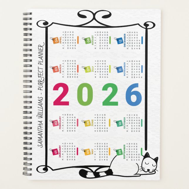 Agenda Vintage Black Cat Frame – 2026 Foto Personalizada (Frente)