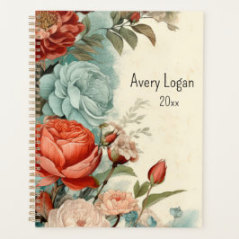 Agenda Vintage Blue Red Pink Watercolor Floral