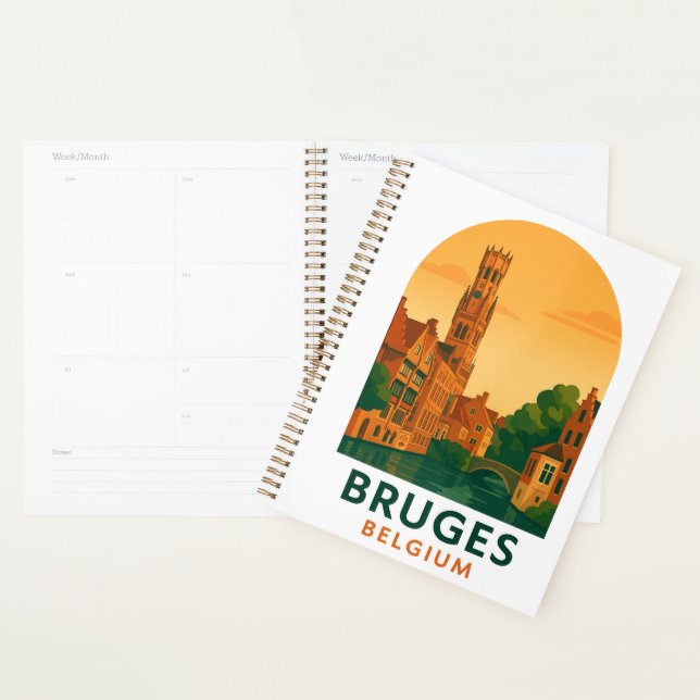 Agenda Vintage Bruges Belgium Travel Art Planner – Retro  (Exibição)