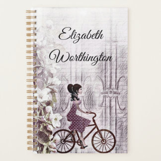 Agenda Vintage Desenho de Jovem em Bicicleta