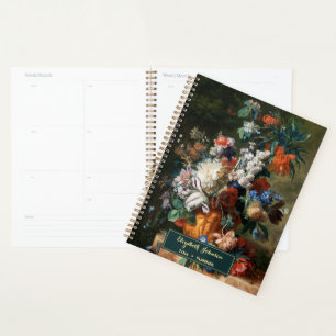Agenda Vintage Floral Art Custom Name Dourado Monograma 2