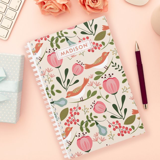 Agenda Vintage Floral Birds Botânicas Personalizadas (Criador carregado)