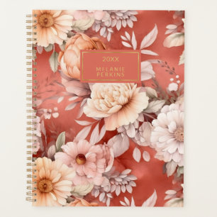 Agenda Vintage Floral Cream Coral Flutuantes
