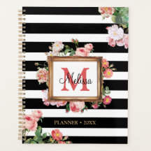 Vintage Floral e Stripes Monograma Antiquado