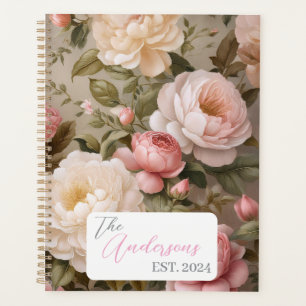 Agenda Vintage Floral Planner com Nome e Ano
