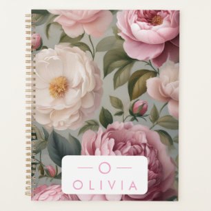Agenda Vintage Floral Planner com Nome e Monograma