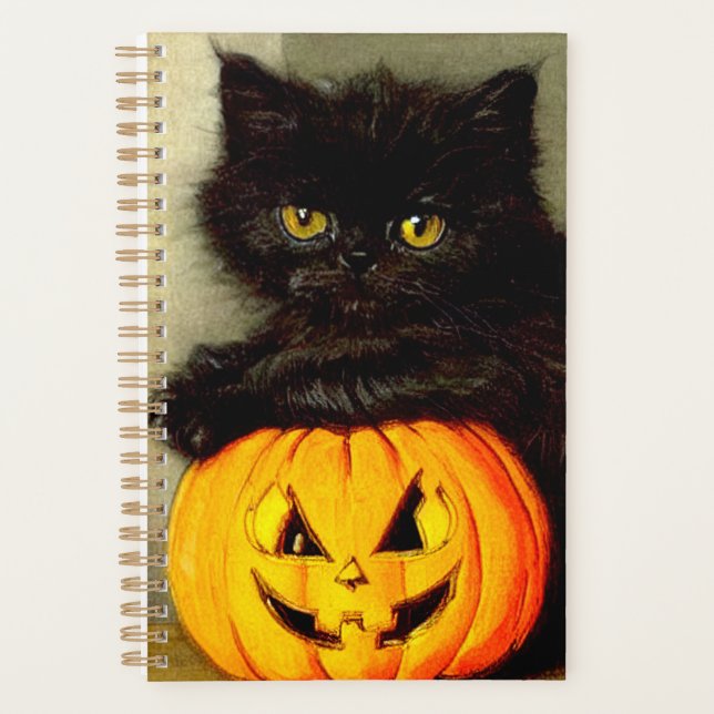 Agenda Vintage Halloween Cat e Jack-o'-lantern (Frente)