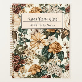 Agenda Vintage Ivory Flowers, Padrão de Rosas Multicolore