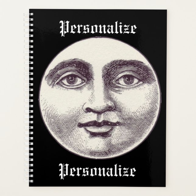 Agenda Vintage man na lua encara preto e branco (Frente)