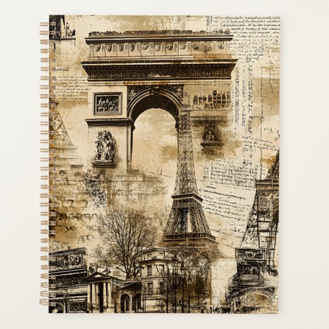 Agenda Vintage Paris Pattern – Eiffel Tower Landmarks (Frente)