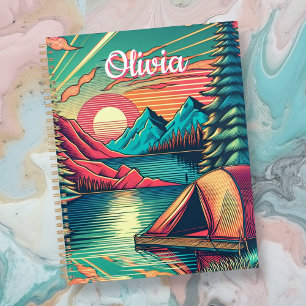 Agenda Vintage Pink e Teal Camping Personalizado