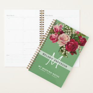 Agenda Vintage Pink Roses Monograma Noiva de Planejamento