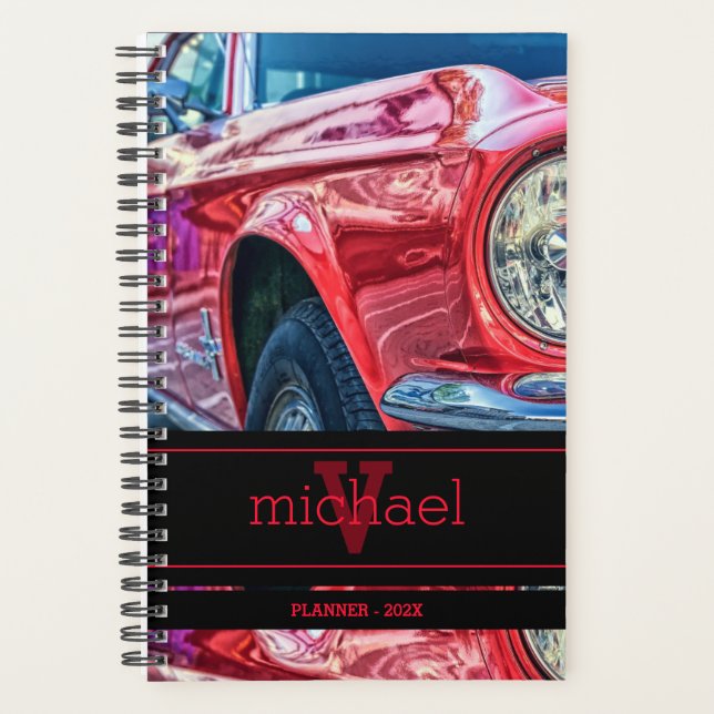 Agenda Vintage Red Muscle Car Monograma (Frente)