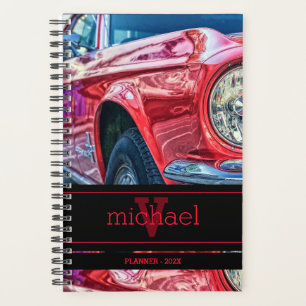 Agenda Vintage Red Muscle Car Monograma Planner