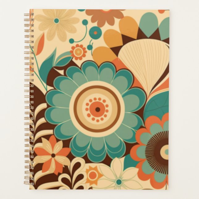 Agenda Vintage retro design floral castanho-verde (Frente)