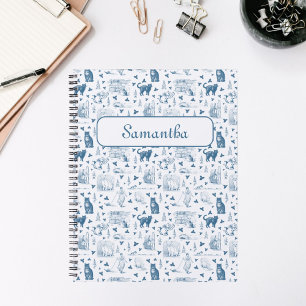 Agenda Vintage Retro Toile Patterno Cat Catnip White Blue
