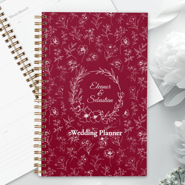 Agenda Vintage Romance Burgundy Casamento Floral (Criador carregado)