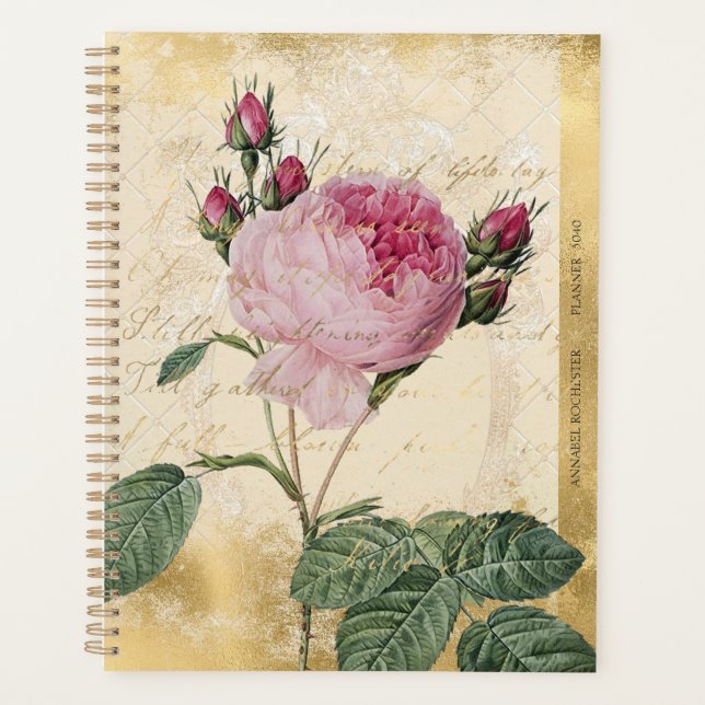Agenda Vintage Rosa parisiense personalizado (Frente)