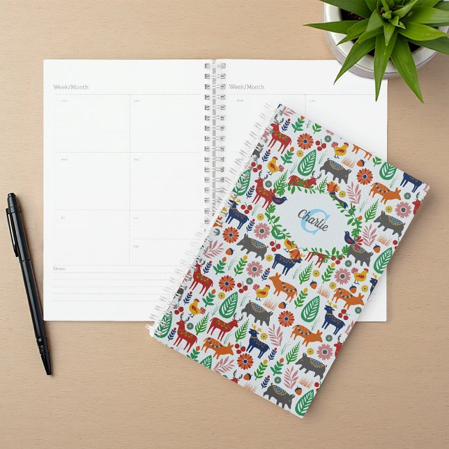 Agenda Vintage Scandinavian Folk Art Monogram Pattern (Criador carregado)