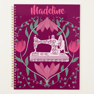 Agenda Vintage Sewing Machine:Floral Fuschia Personalizad