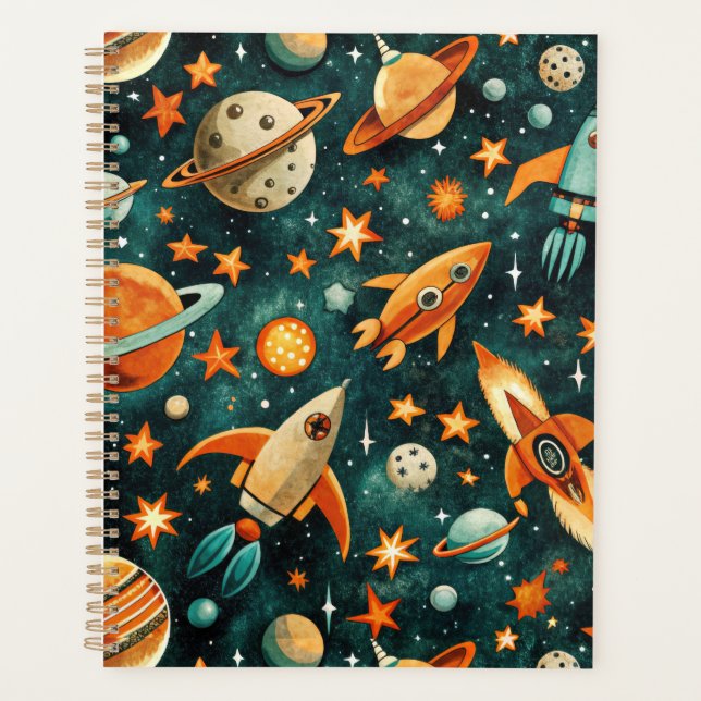 Agenda Vintage Spacecraft Rocket ships Pattern - Cosmos(3 (Frente)