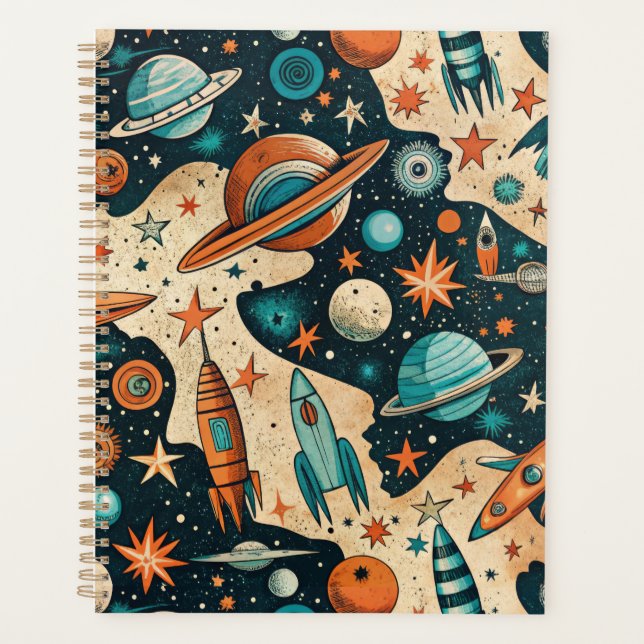 Agenda Vintage Spacecraft Rocket ships Pattern - Cosmos(4 (Frente)